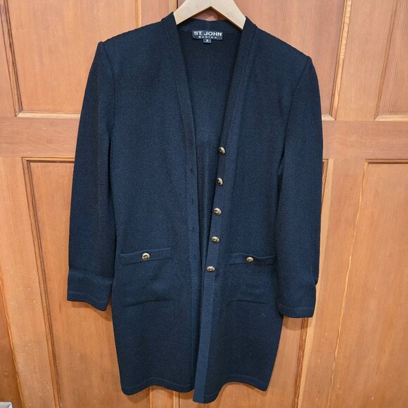 St. John Long Black Jacket Blazer Santana Knit Size 8